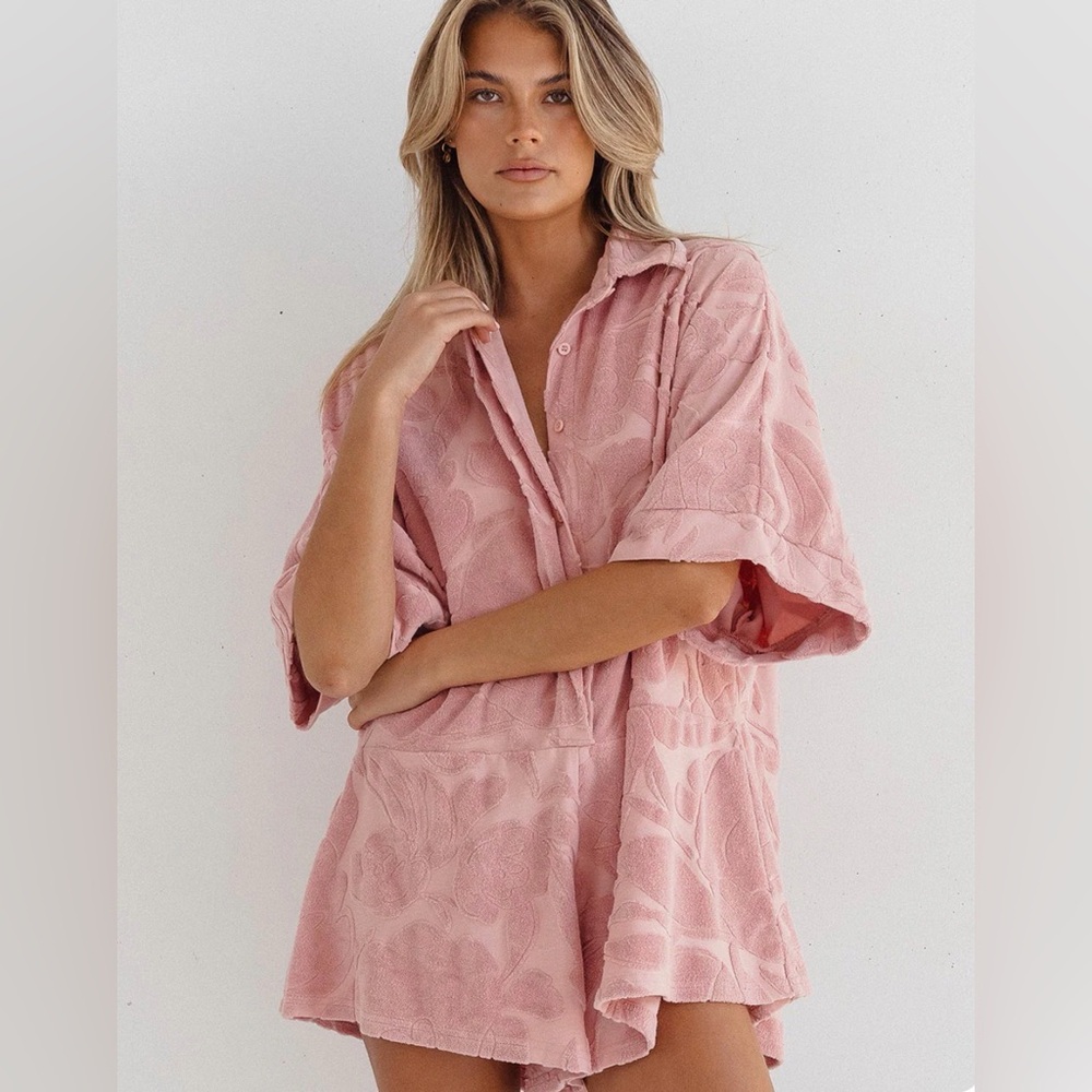 Coco Willow pink Terry romper